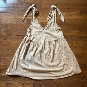 Beige Sleeveless Linen Tie-Strap Dress